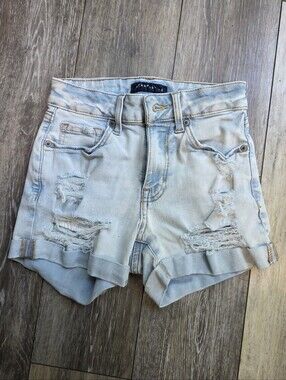 Aeropostale Light Blue Distressed Cuffed Jean Shorts 000*
